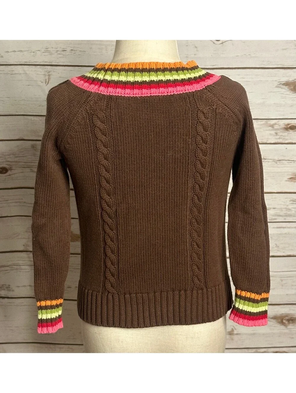 Gymboree Winter Cheer Dot Flower brown 100% cotton cable-knit sweater XS (3-4)